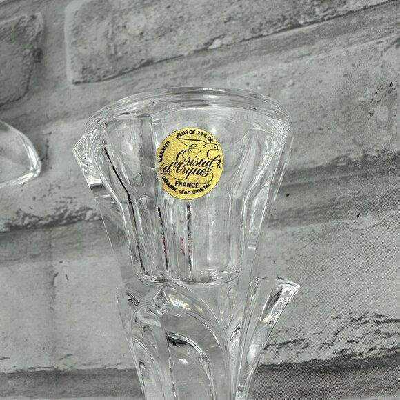 Cristal D'arques Lead Crystal Candle Stick Holders Footed 8.5" France Set of 2 - Picture 3 of 4